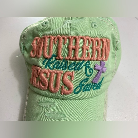 KBethos Vintage Distressed Embroidered Southern Raised Jesus Saved Ball Hat - Picture 2 of 8